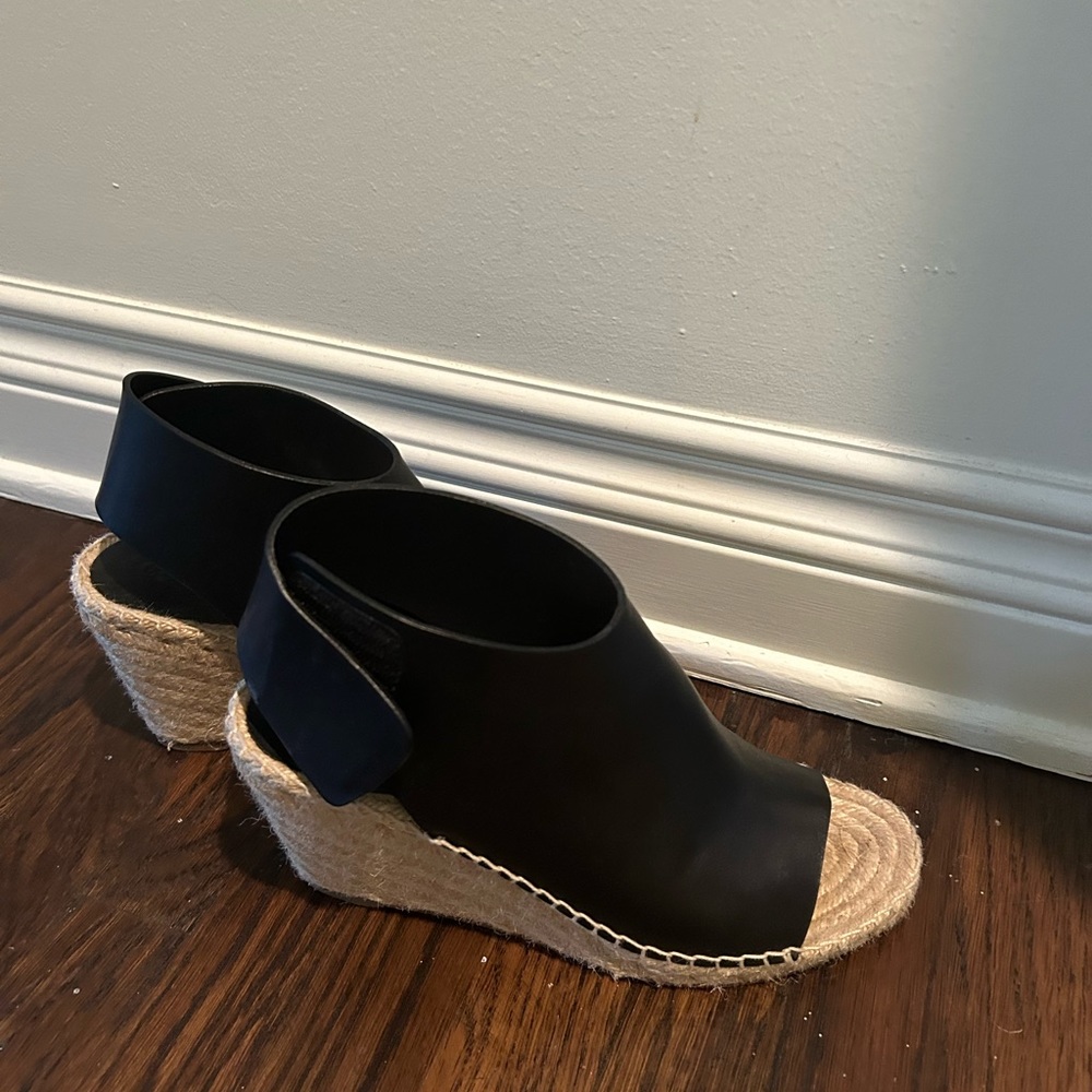 Celine Black Leather Open Toe Espadrilles Wedge Sandals Size 38